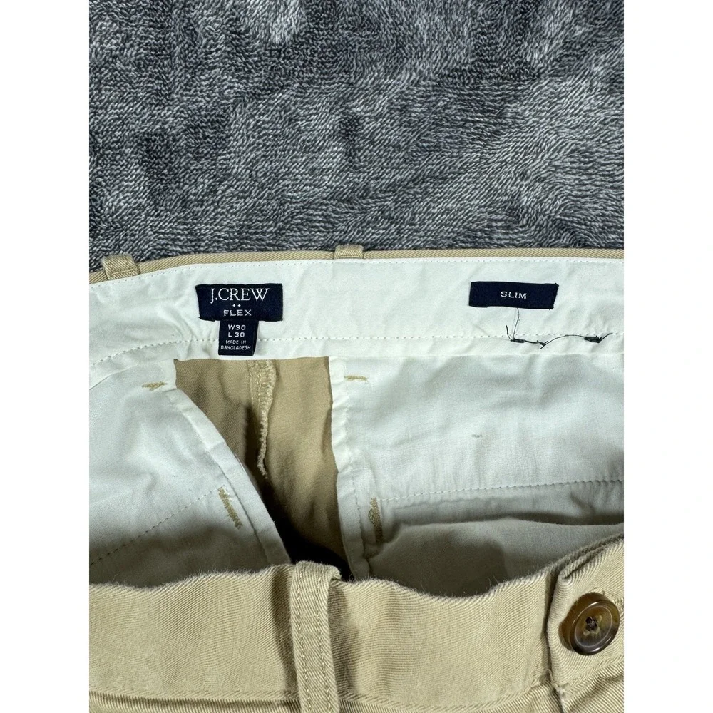 J.Crew Men's FLEX Chino Pants Size 30x30 Tan Khaki Polyester SLIM FIT